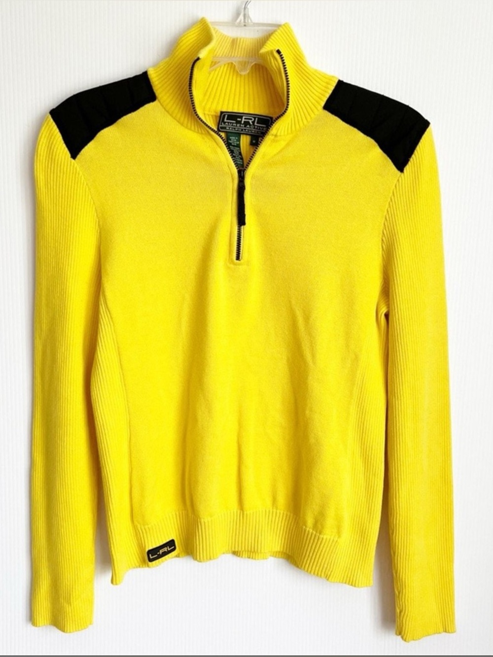 Lauren Ralph Lauren Active Large Yellow & Black Ribbed Quilted 1/4 Zip Shacket